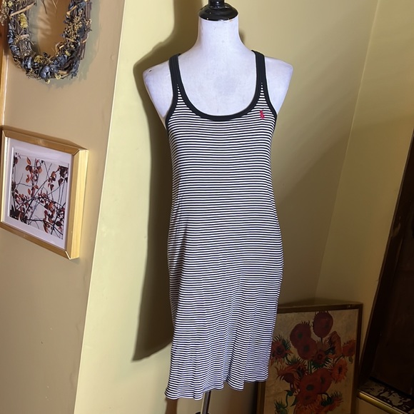 RALPH LAUREN Size Medium Tanktop Dress 100% Pima Cotton Thin Stripe Preppy Chic - Picture 1 of 16